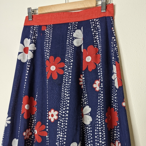 Vintage 70s Handmade Red White Blue Flower Power Maxi Skirt - Picture 4 of 10